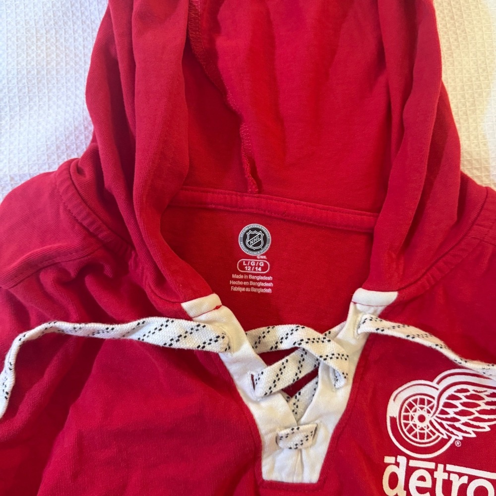 NHL Detroit Red Wings Lace Up Hoodie Youth Large 12/14 Red Long Sleeve Shirt - Picture 5 of 9